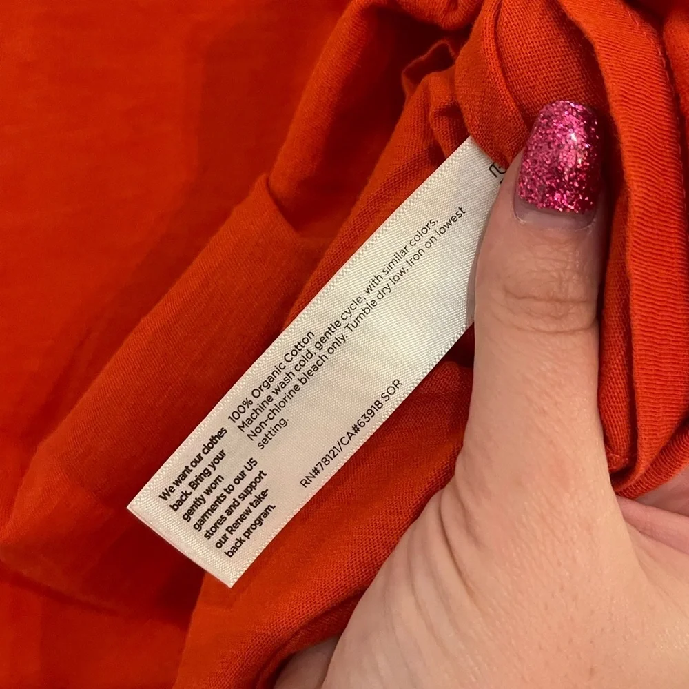 Eileen Fisher Orange Short Sleeve Tee 100% Organic Cotton - Picture 2 of 4